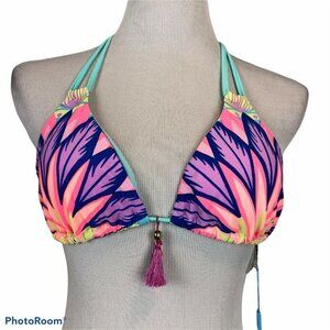 Heat Purple Pink Flower Triangle Bikini Top Size Medium NWT